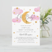 Moon & Stars Roze Virtual Baby shower Inv Kaart (Staand voorkant)