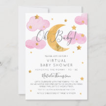Moon & Stars Roze Virtual Baby shower Inv