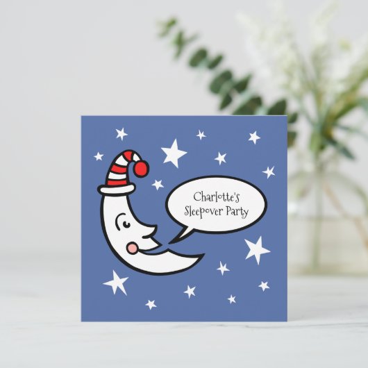 Moon & Stars Sleepover Party Uitnodiging voor verj (Staand voorkant)