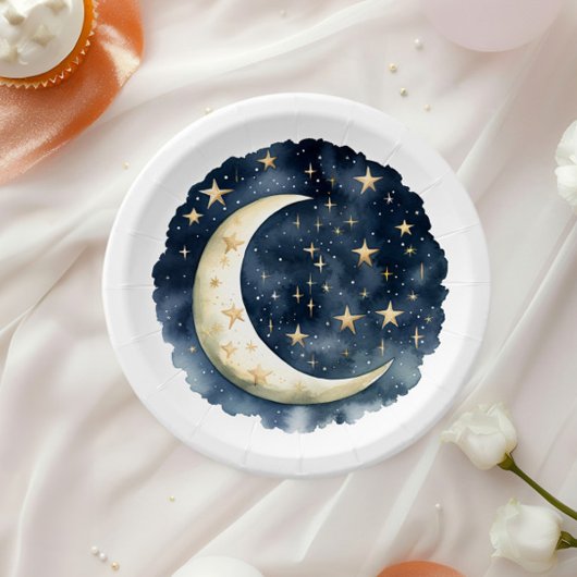 Moon Stars Space Genderneutraal Baby shower Papieren Bordje