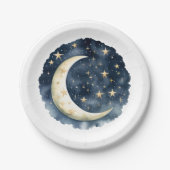 Moon Stars Space Genderneutraal Baby shower Papieren Bordje (Voorkant)