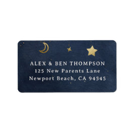 Moon Stars Starry Night Navy Blue Gold Address Etiket