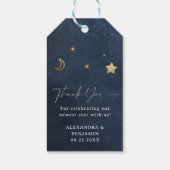 Moon Stars Starry Night Navy Blue Gold Baby Shower Cadeaulabel (Achterkant)