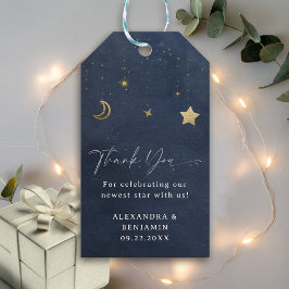 Moon Stars Starry Night Navy Blue Gold Baby Shower Cadeaulabel
