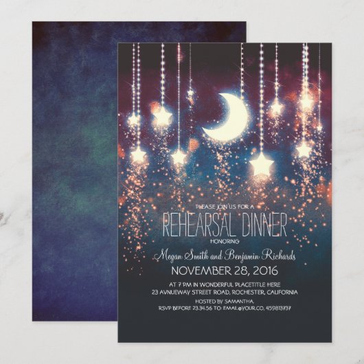 Moon Stars & String Lights repetitie diner Kaart (Voorkant / Achterkant)