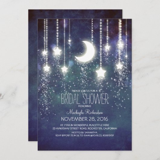 Moon Stars & String Lights Vrijgezellenfeest Kaart (Voorkant / Achterkant)