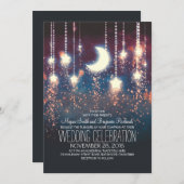 Moon Stars & String Lights Zomerbruiloft Kaart (Voorkant / Achterkant)