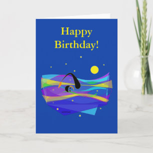 Moon Stars Swimmer Birthday Folded Wenskaart Kaart