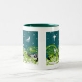 Moon Stars Swirl Paint Splat Tweekleurige Koffiemok (Center)