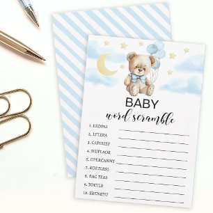Moon & stars teddy beer baby shower word scramble advieskaart