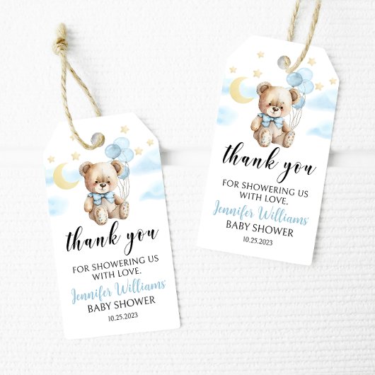 Moon & stars teddybeer baby shower dank u labels cadeaulabel