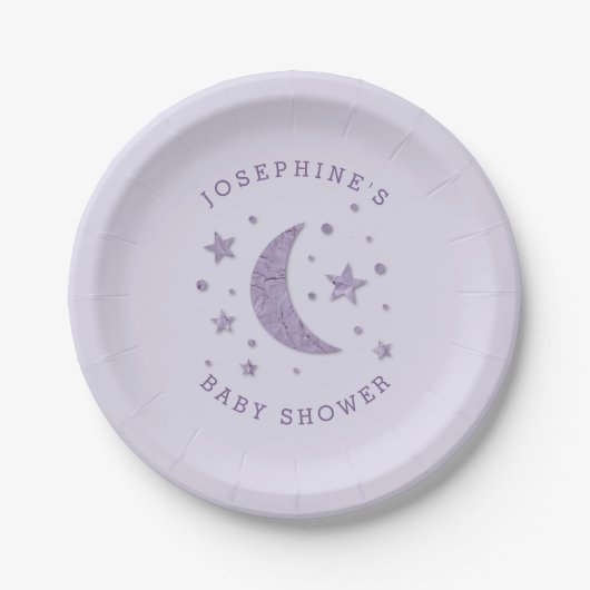 Moon Stars Theme Baby shower Lavender Papieren Bordje (Voorkant)