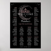 Moon Stars Tiara Black Quinceañera Seating Chart Poster (Voorkant)