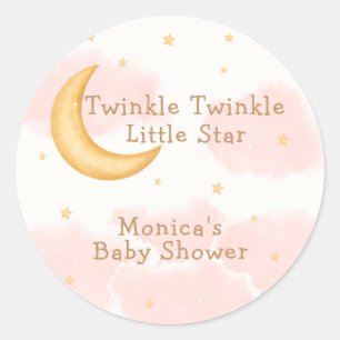 Moon Stars Twinkle Twinkle Meisje Baby shower Ronde Sticker
