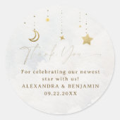 Moon Stars Twinkle White Clouds Coed Baby Shower Ronde Sticker (Voorkant)