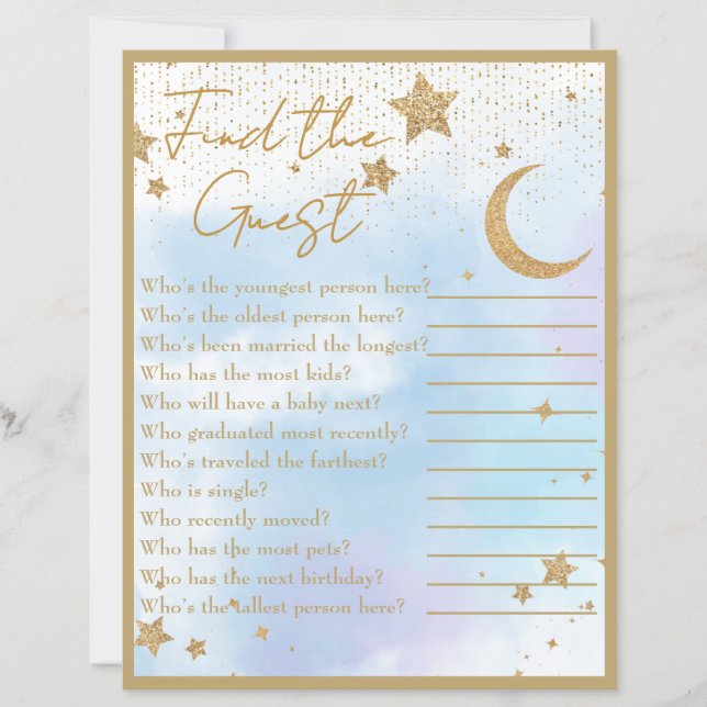 Moon & Stars Vind het Gast Baby shower Spel (Voorkant)