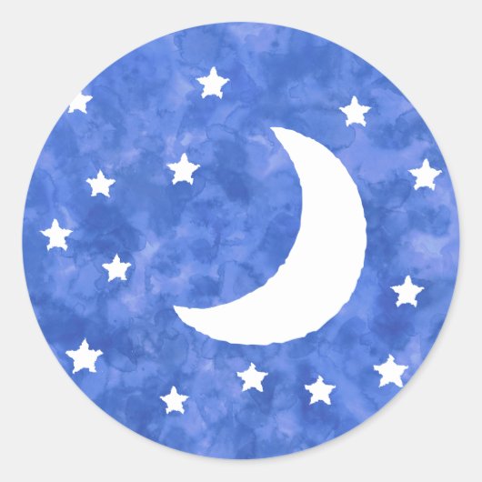 Moon Stars Waterverf Decor Ronde Sticker (Voorkant)