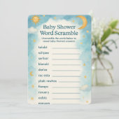 Moon, Stars & Whimsical Word Scramble Baby Shower Kaart (Staand voorkant)