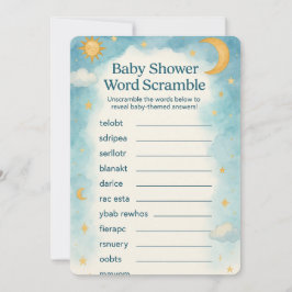 Moon, Stars & Whimsical Word Scramble Baby Shower Kaart