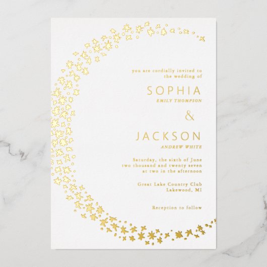 Moon Stars White Wedding Folie Invitation Folie Uitnodiging (Voorkant)