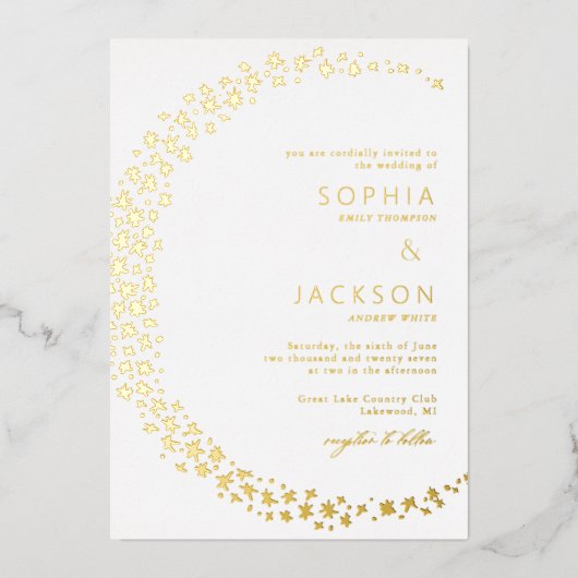 Moon Stars White Wedding Folie Invitation Folie Uitnodiging (Voorkant)