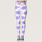 Moon Stars Wolken Patroon Donker Paarse Roze Leggings (Voorkant)