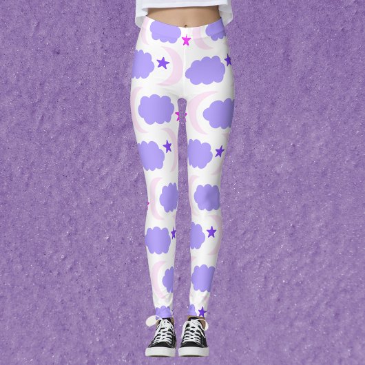 Moon Stars Wolken Patroon Donker Paarse Roze Leggings