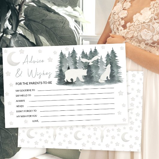 Moon stars woodland baby shower ouder advies kaart