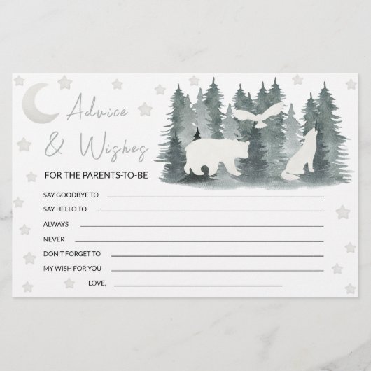Moon stars woodland baby shower ouder advies kaart (Voorkant)