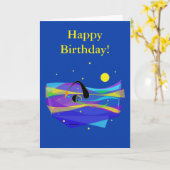 Moon Stars Zwemmer Verjaardag Gevouwen Wenskaart Kaart (Gele Bloem)