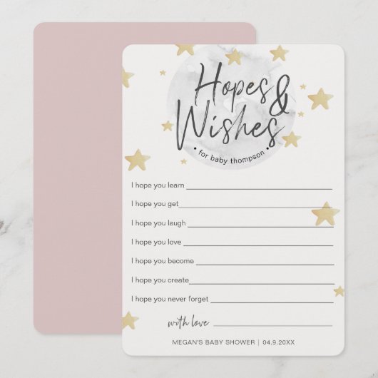 Moon Starts Hopes & Wishes Girl Baby shower Card Kaart (Voorkant / Achterkant)