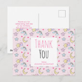 Moon, sterren en wolken Patroon op Roze Dank u Briefkaart (Voorkant / Achterkant)