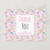 Moon, sterren en wolken Patroon op Roze Dank u Briefkaart (Voorkant)