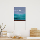 Moon stijgt boven blauwgroen zee poster (Keuken)
