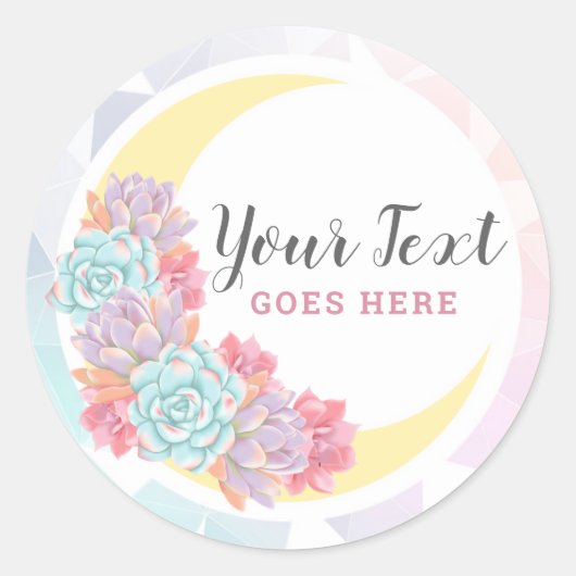 Moon & Succulents Pastel Mystic Boho Floral Cactus Ronde Sticker (Voorkant)