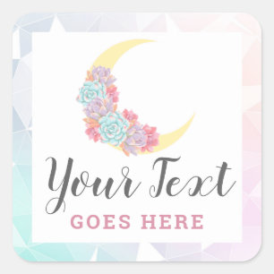 Moon & Succulents Pastel Mystic Boho Floral Cactus Vierkante Sticker