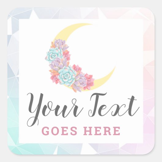 Moon & Succulents Pastel Mystic Boho Floral Cactus Vierkante Sticker (Voorkant)