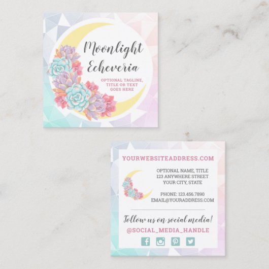 Moon & Succulents Pastel Mystic Cactus Social Icon Vierkante Visitekaartje (Voorkant / Achterkant)