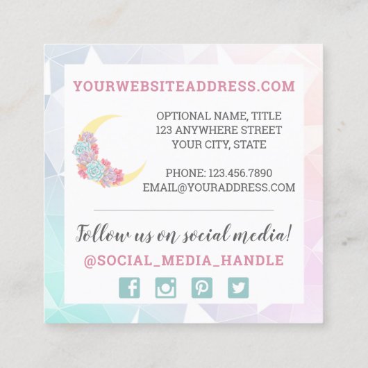 Moon & Succulents Pastel Mystic Cactus Social Icon Vierkante Visitekaartje (Achterkant)