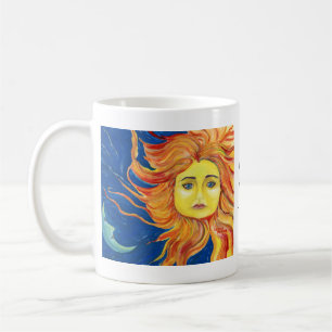 Moon Sun Art Blue, Geel, Oranje Mok, Aanpassen Koffiemok
