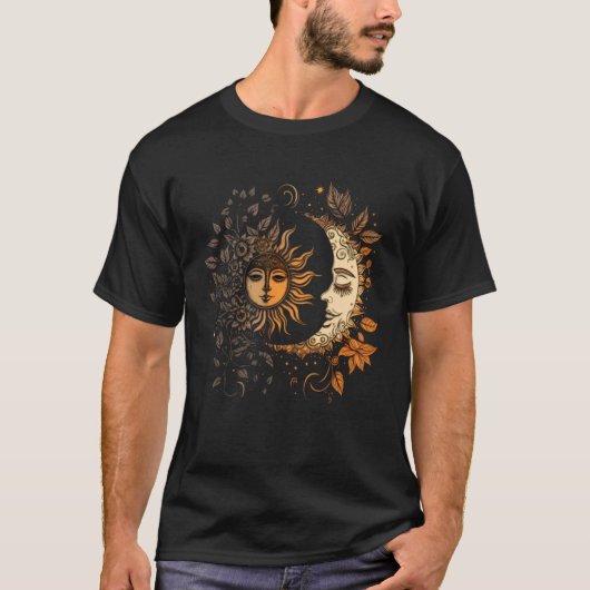 Moon Sun Bohemian Boho Astronomie Ruimte T-shirt (Voorkant)
