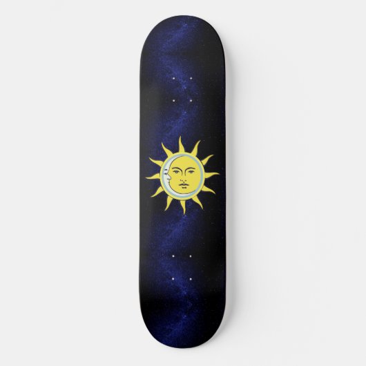 Moon & Sun Conjunction on Navy Blue Galaxy Persoonlijk Skateboard (Voorkant)
