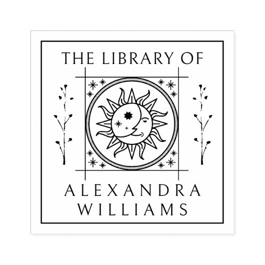  Moon Sun Custom Name Library Boek Rubberstempel (Afrduk)