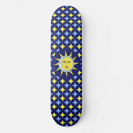 Moon & Sun op blauw en geel Star-patroon Persoonlijk Skateboard (Voorkant)