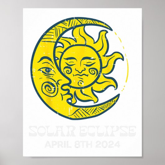 Moon Sun Solar Eclipse 2024 Totaliteit April 8 Vro Poster (Voorkant)