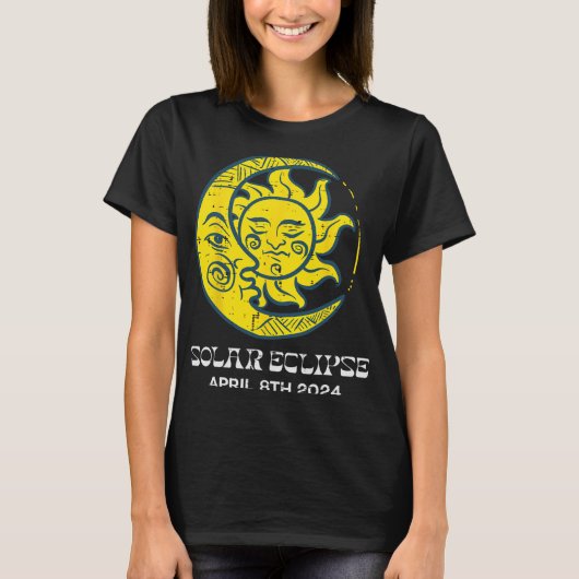Moon Sun Solar Eclipse 2024 Totaliteit April 8 Vro T-shirt (Voorkant)