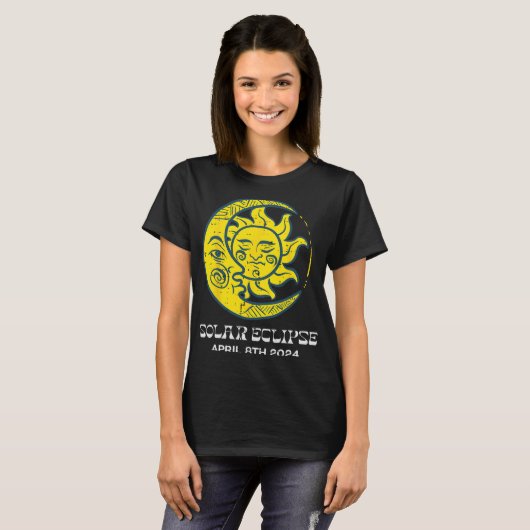 Moon Sun Solar Eclipse 2024 Totaliteit April 8 Vro T-shirt (Voorkant volledig)