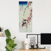 Moon, Swallows en Perzikbloesems, Ando Hiroshige Poster (Thuiskantoor)