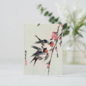 Moon, Swallows en Perzikbloesems Briefkaart (Staand voorkant)