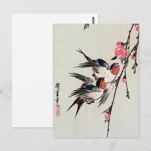 Moon, Swallows en Perzikbloesems Briefkaart (Voorkant / Achterkant)
